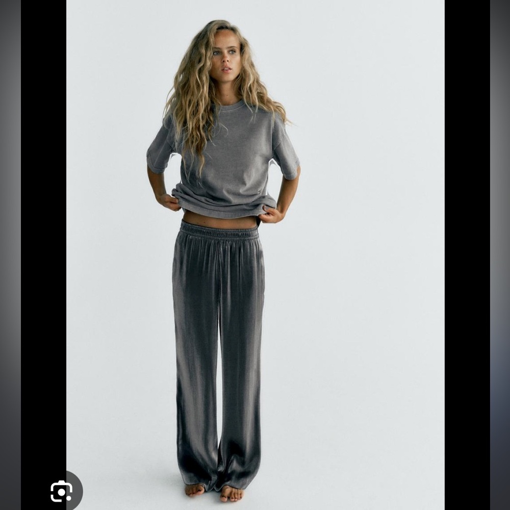 Zara foil satin trousers silver